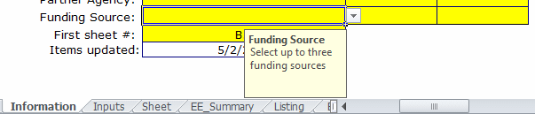 Location to place funding source in Estimate spreadsheet