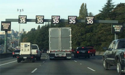 Picture of lane control signs with variable speed limits