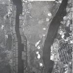 Aerial view of the Wilmington Reserve Fleet.  Eagle island is in the center of the photo; the idle North Carolina Shipbuilding yard is to the right.  Date unknown.