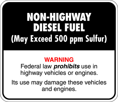 Combustible diesel que no es para carretera (puede exceder 500 ppm de azufre). Aviso: La ley federal prohíbe su uso en vehículos y motores que no son de carretera, su uso podría dañarlos.