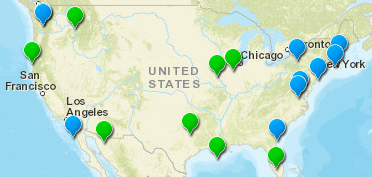Map of US with pins indicating location of FASTLANE grants