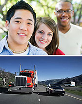 Photos of young people and a truck on the highway