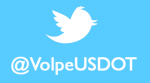 Twitter bird icon next to Volpe's Twitter handle, @VolpeUSDOT.