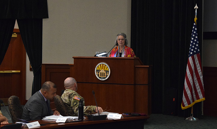 Dr. Karen Guice, Acting Assistant Secretary of Defense for Health Affairs, provided remarks at the first day of the second annual Warrior Care in the 21st Century Symposium in Tampa, Florida. “We fight together and we heal together,” she said of the collaborative approach and engagement that was represented by attendees. “Sharing our approaches and our research in solving the kind of problems that lead to innovative ways to address and solve each one together – this work never stops. Now is not the time to become complacent or reduce our focus, nor is it the time to limit investments.” (Courtesy photo)