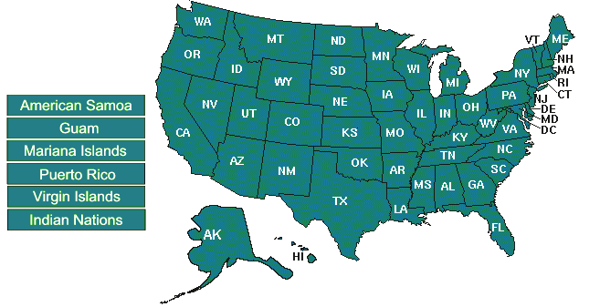 Image map of the United States and Territories. 