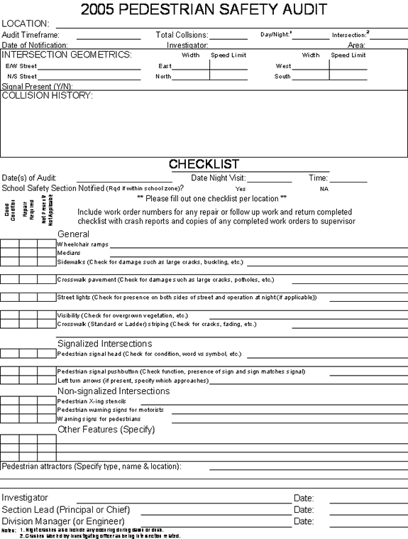 2005 Pedetrian Safety Audit Checklist