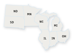 Map of the FAA Great Lakes Region Region