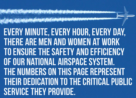 Every minute, every hour, every day, there are men and women at work to ensure the safety and efficiency of our national airspace system. The numbers on this page represent their dedication to the critical public service they provide.