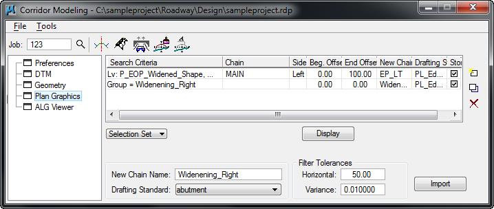 Corridor Modeling dialog, Plan Graphics