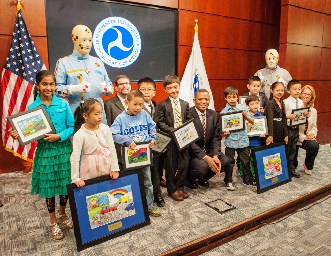 Contestants from the 2014 “Be Ready. Be Buckled.” student art contest at the U.S. Department of Transportation (DOT) headquarters on May 5, 2014.