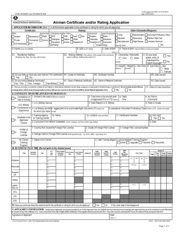 Figure 5-1. FAA Form 8710-1, Airman Certificate and/or Rating Application