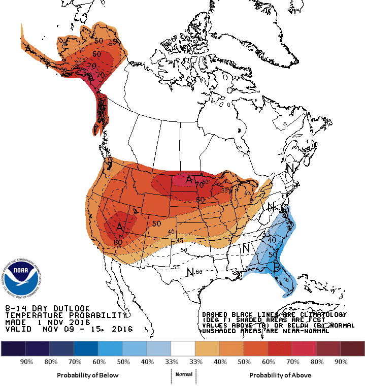 Latest 8 to 14 Day Temperature Outlook