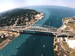 Second Blue Water Bridge carries I-94 across the St. Clair River from Port Huron, Michigan to Canada.
