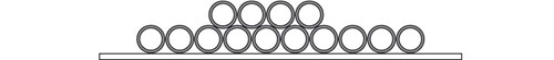 Diagram of two rows of concrete pipe's stacked on top of each other that go the full length of the truck. The top row is half the size of the bottom row. The top row pipes are stacked at the center