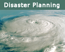 photo from space of hurricane, with banner that says disaster planning