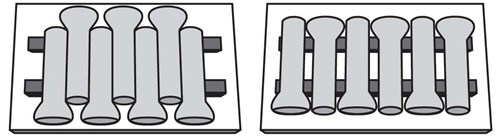 Diagram of bell pipes where there are arranged so they alternate how they are layed down. Diagram of bell pipes where they are alternated how they are layed down, but the ends do touch.