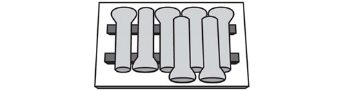 [Diagram of bell pipes on the bottom row are layed in one direction and the pipes in the top row are alligned in the opposite direction. This top row only covers one end of the bottom row.]
