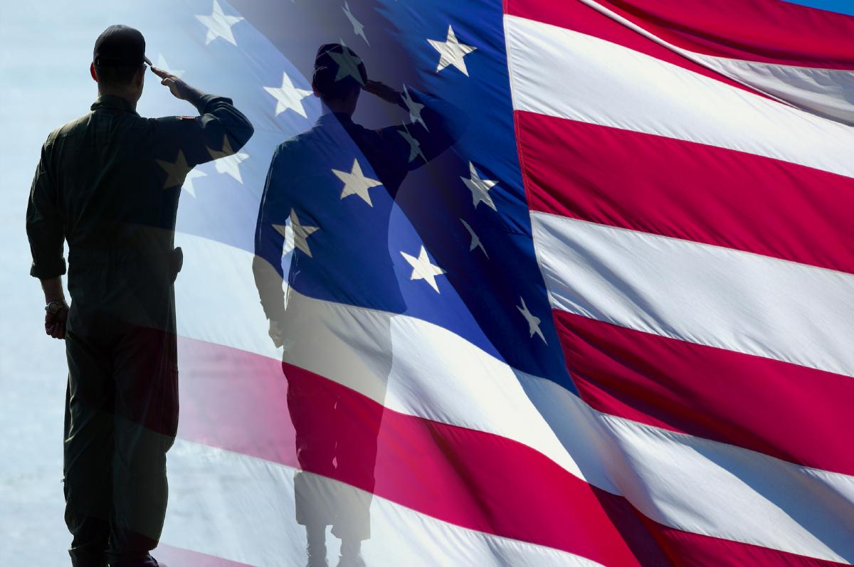 Image of veteran saluting flag