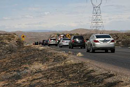 Cars backed up on Interstate 17 due to the Badger Fire in Arizona