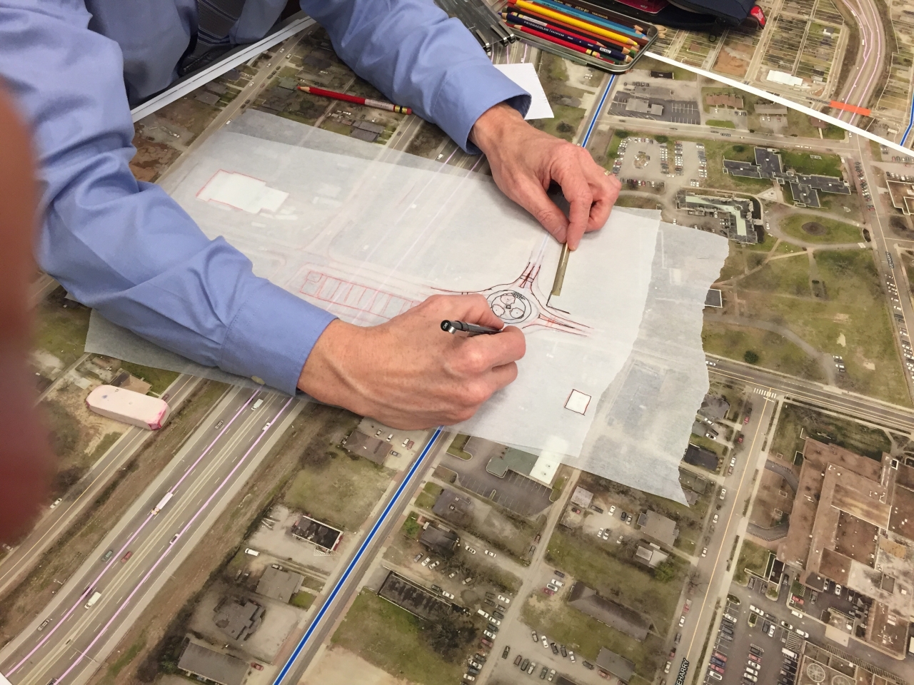 A man drafting a redesign of streets in Nashville