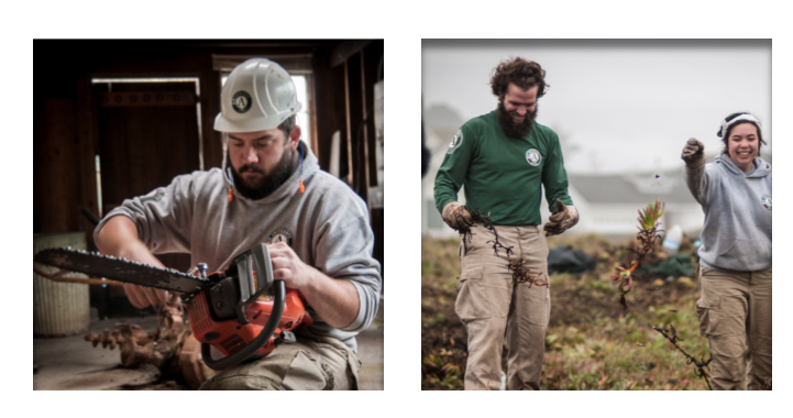 Two pictures of NCCC and FEMA Corps members doing work in different areas.