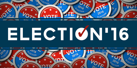 The word 'election' superimposed on an image of 'vote' buttons