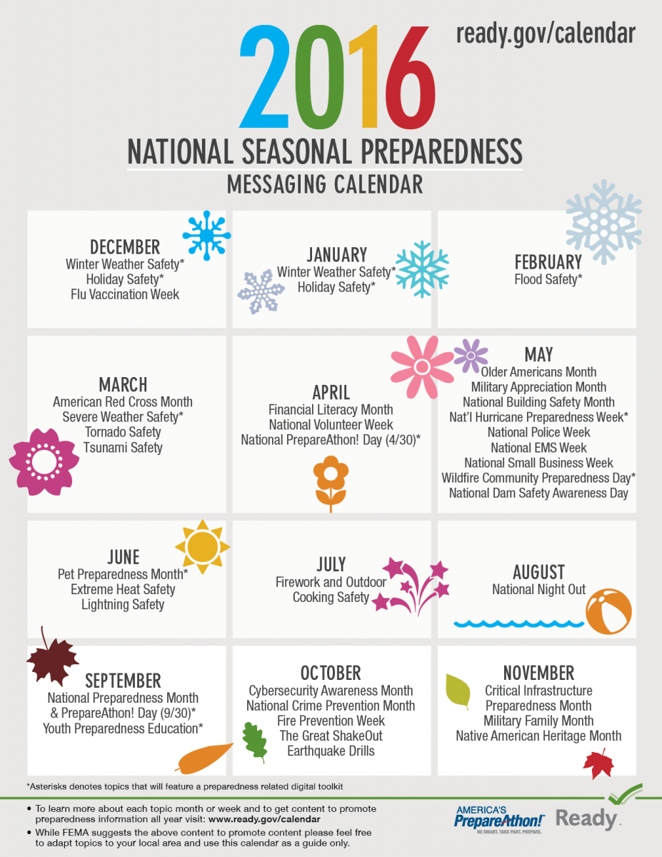 Ready 2016 National Seasonal Preparedness Messaging Calendar