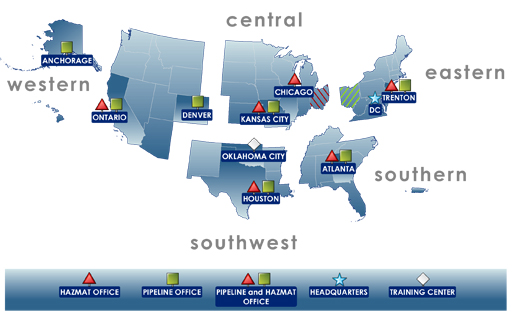 Map of the US depicting the PHMSA regions.