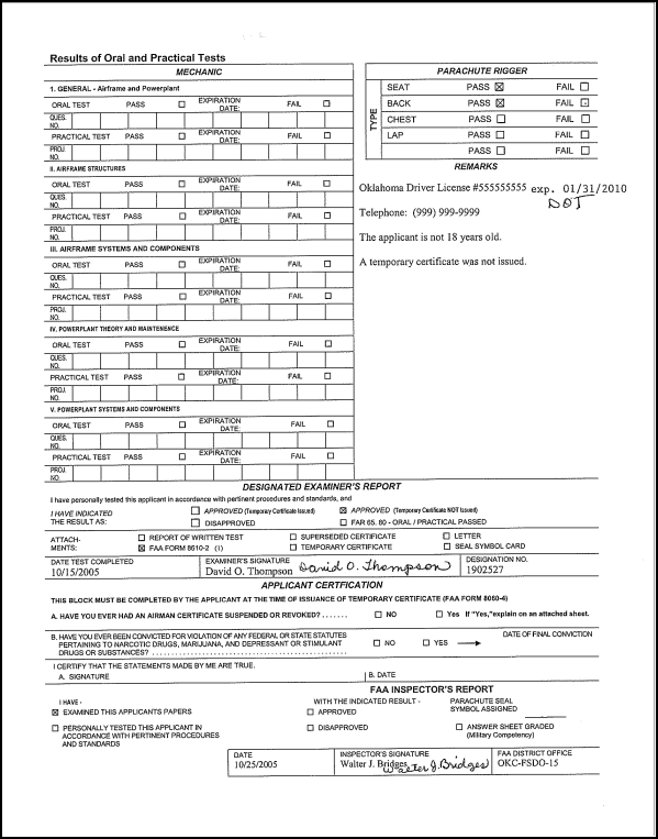 Figure 6-3E, FAA Form 8610-2, Airman Certificate and/or Rating Application (Reverse Side)