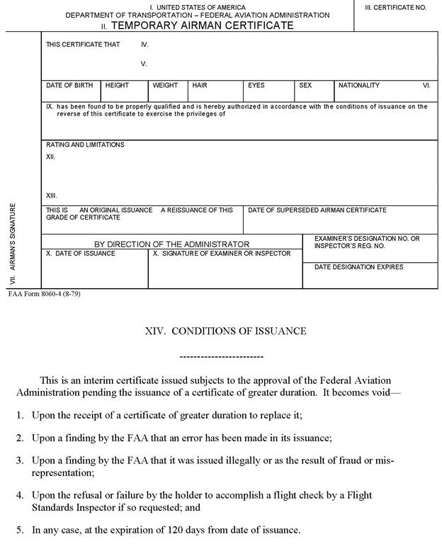 Figure 7-15. Sample FAA Form 8060-4, Temporary Airman Certificate (Pilot)