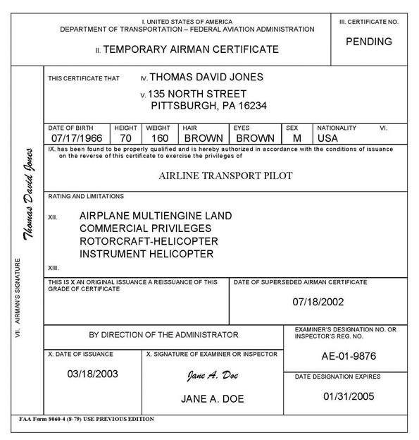 Figure 7-24. Sample ATP Certificate with Instrument Privileges Shown