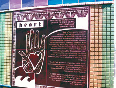 As part of the South Park Avenue Improvement Project in Tucson, AZ public art elements include historic plaques like this one that recognize community pride.