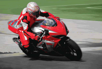 Red racing style motorcycle.