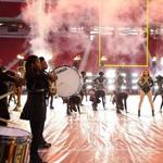 Berklee trumpeter Arnetta Johnson performing with Beyoncé at the Super Bowl. 