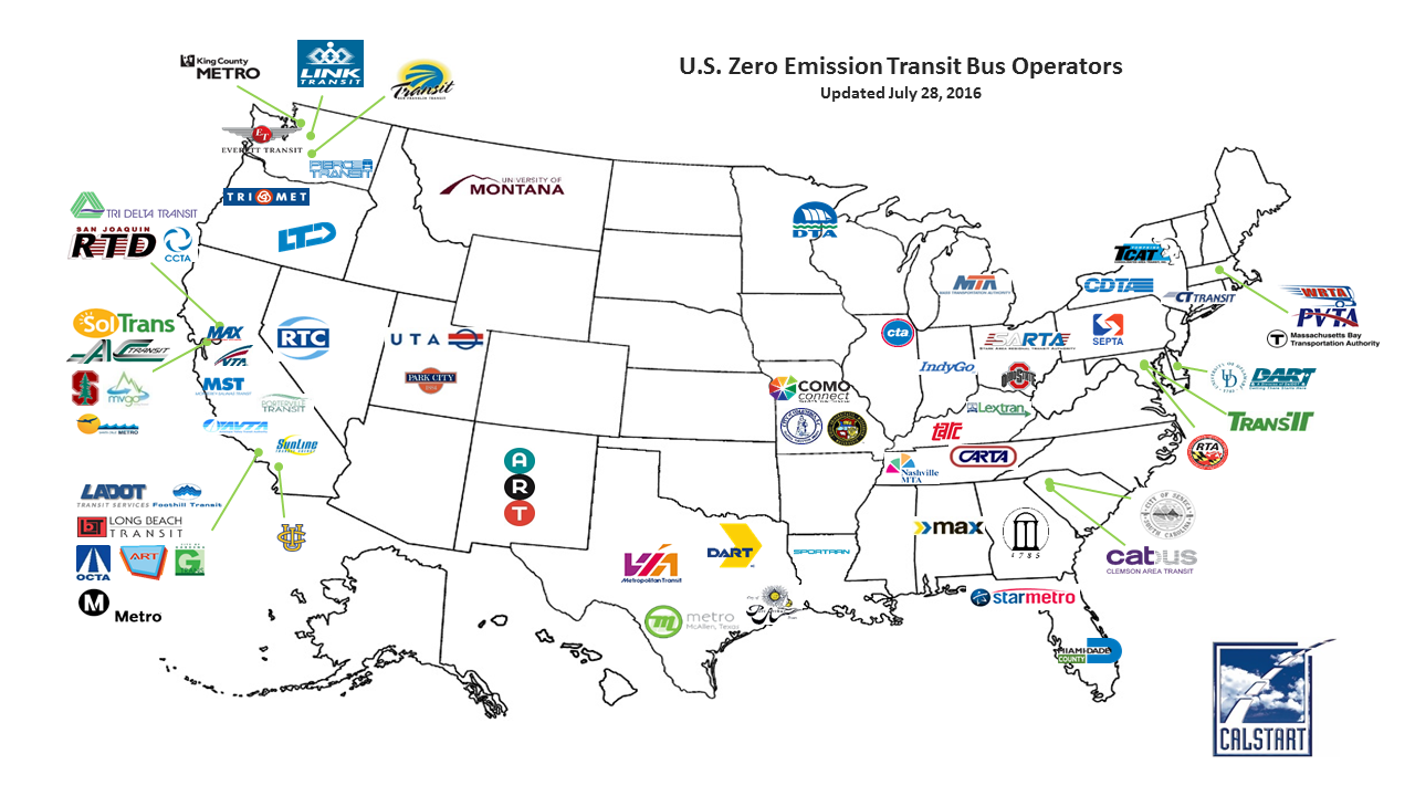 US Map of Zero emission transit bus operators
