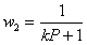 Equation 4. W sub 2 equals. w sub 2 equals 1 divided by the quantity of the product of k and p plus 1.