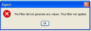 Figure 87. Screen Capture. SSAM Screen--No Results Error Message. This error message informs the user that the filter did not yield any results. Click OK to continue.