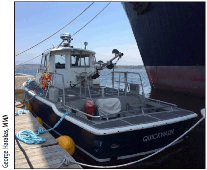 Figure 2. Engine test assets: 41 ft Maine Maritime Academy utility vessel Quickwater equipped with two 360 hp Cummins marine diesel engines.