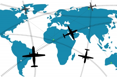 Illustration of planes across the world 
