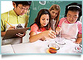 School kids conducting science experiments. 