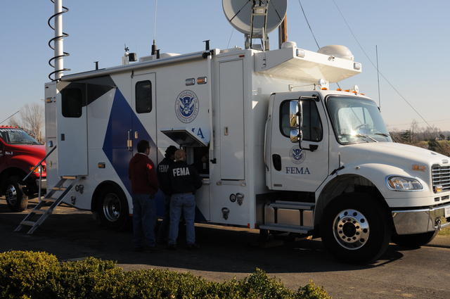 Lafayette, Tenn., February 8, 2008 -- This FEMA Mobile Emergency Response Support(MERS) Initial Response Vehicle(IRV) is providing support to the FEMA FIRSTeam in uploading live video feed to FEMA headquarters for critical planning and preparation. This one is from MERS-Thomasville, GA team was sent immediately after the severe storm and tornado which impacted this community.   George Armstrong/FEMA