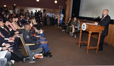 Secretary Johnson addresses participants and guests