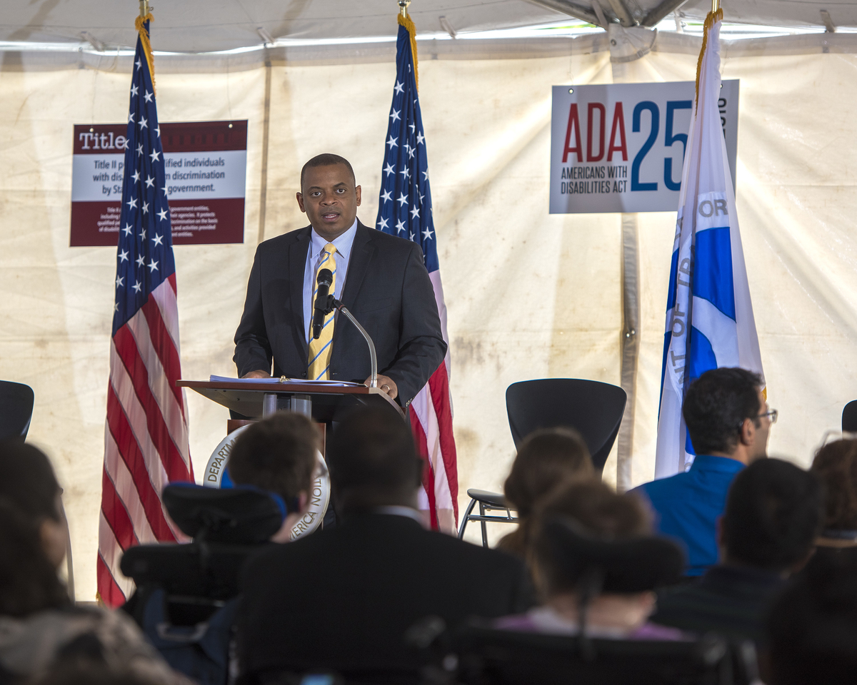 Secretarty Foxx speaking at A.D.A. anniversary celebration