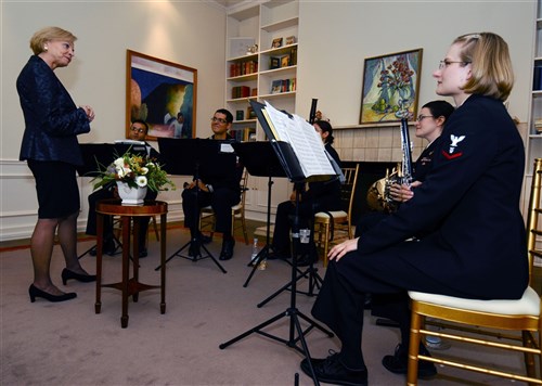 COPENHAGEN, Denmark (Oct. 28, 2010) - Secretary of the Navy (SECNAV) the Honorable Ray Mabus speaks during a reception hosted by U.S. Ambassador to Denmark Laurie S. Fulton.  Fulton hosts the reception to welcome guests from Africa, Northern Europe and the U.S. who are attending a two-day conference on the Role of Women in Global Security in the Danish Foreign Ministry's Conference Center at Eigtveds Pakhus. The conference is co-hosted by U.S. Embassy in Denmark and the Danish Ministry of Foreign Affairs and will focus on experiences in Afghanistan, Liberia and Uganda where women have significant opportunities to effect change in active conflict and post-conflict zones. (U.S. Navy photo by Mass Communication Specialist 2nd Class Stephen Oleksiak/RELEASED)