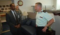 Brig. Gen. Hugh Colin MacKay, OMM, CD, QHP (right), surgeon general and commander of Canadian Forces Health Services, meets with Assistant Secretary of Defense for Health Affairs Dr. Jonathan Woodson (left) and Dr. Karen Guice, Principal Deputy Assistant Secretary of Defense for Health Affairs at the Pentagon on July 30, 2015.