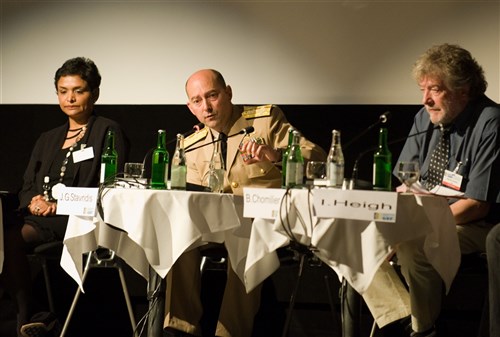 DAVOS, Switzerland &mdash; The Supreme Allied Commander Europe, Navy Adm. James G. Stavridis participates in a Humanitiarian Logistics Plenary Session in Davos, Switzerland June 4. (Department of Defense photo by Sgt. Intisar Sabree)