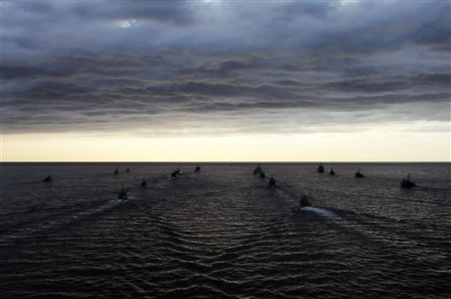 BALTIC SEA - Maritime forces from 12 countries steam in formation while participating in Exercise Baltic Operations (BALTOPS) 2012. This is the 40th iteration of BALTOPS, a maritime exercise intended to improve interoperability with partner nations by conducting realistic training at sea with 12 participating nations. 