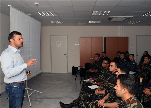 SOUDA BAY, Crete (May 25, 2011)  â? Psychiatrist and Greek army Maj. Konstantinos Liolios instructs Maritime Interdiction Operations (MIO) boarding team members from the U.S. Navyyâ?s USS Robert G. Bradley (FFG 49), and Greece, Morocco and Croatia armed forces during the exercise Phoenix Express 2011 (PE-11) Boarding Team Psychology class during training at the NATO MIO Training Center in Souda Bay, Crete. PE-11, a three-week exercise divided into in-port and underway training phases, is designed to enhance regional maritime partnerships among the 13 participating countries in their efforts to deter illicit trafficking at sea. (U.S. Navy photo by Mass Communication Specialist 2nd Class (SW) Jeff Troutman/Released)