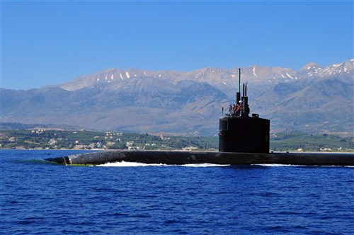 SOUDA BAY, Greece - The Los Angeles-class attack submarine USS Annapolis (SSN 760) gets underway following a routine port visit. Annapolis is homeported in Groton, Conn., and is currently on a scheduled deployment in the U.S. 6th Fleet area of responsibility.