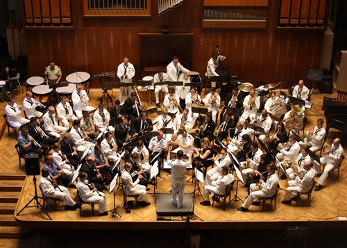 Students from the Naples Conservatory of Music joined the U.S. Naval Forces Europe Band's "Allied Forces Wind Ensemble" for a public concert at Conservatorio di Musica San Pietro. The U.S. Naval Forces Europe band participated as part of outreach to the local Italian civic community and NATO allies.